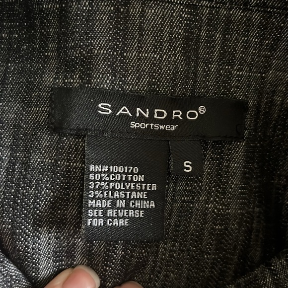 Sandro Sportswear Dark Denim Ruffle Blazer Button Down - Picture 7 of 9